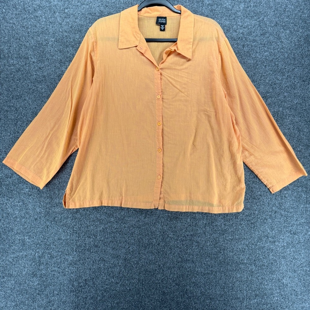 Eileen Fisher Shirt Womens XL Orange Button Up Long Sleeve Lightweight Lagenlook
